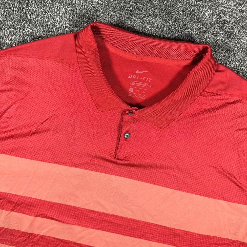 Nike Polo Shirt Mens 2XL Red Striped Standard Fit Golf Dri-FIT CI7903-609